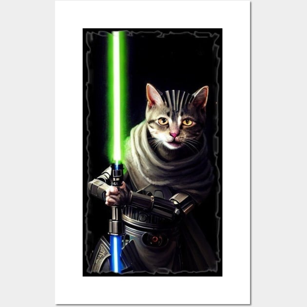 Fun Cat Print ~ AI Art ~ Fantasy Cat ~ Sci-fi Cat ~ Cats with Lightsabers Wall Art by catsnlightsabres